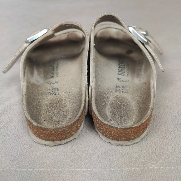 Birkenstock Arizona Sandals Womens 37 US 6 Stone Silver Metallic Slides Boho - Picture 6 of 9